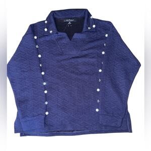 Simply Southern Women's Large Navy Blue Top with Pearls and Rhinestones NWT